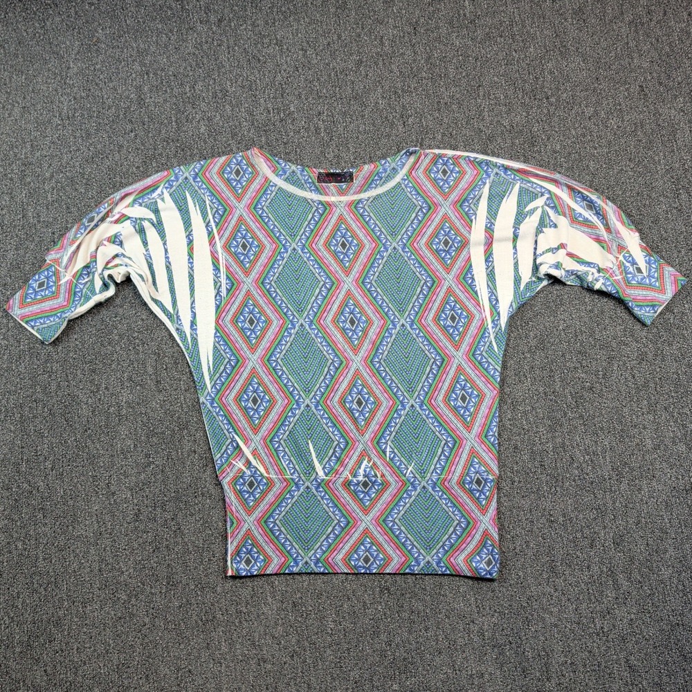 Body Central Vintage Y2K Geometric Dolman Sleeve Top Small Multi Color Retro USA